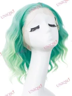 Celebrity Wig Premium Wig - Short Fantasy Green Lace Front Curly Wig