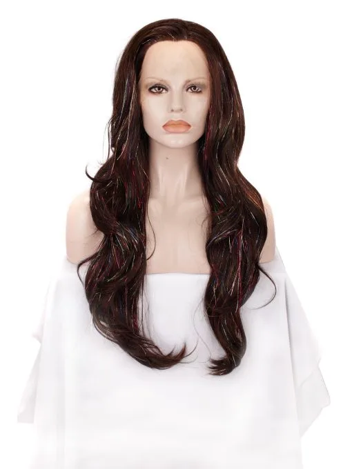 Celebrity Wig Premium Wig - Copper Blend Shiny Tinsel Lace Front Tinsel -Cosmetic Shop Tinsel Brown a