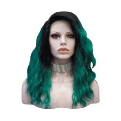 Celebrity Wig Premium Wig - Rooted Persian Green Medium Curls Lace Front Wig