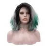 Celebrity Wig Premium Wig - Ombre Black, Grey & Teal Green Wavy