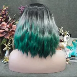 Celebrity Wig Premium Wig - Ombre Black, Grey & Teal Green Wavy -Cosmetic Shop W93 T1Greygreen 2