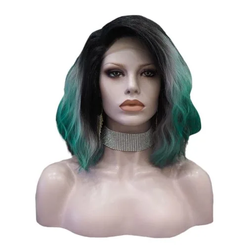 Celebrity Wig Premium Wig - Ombre Grey Turquoise Medium Curl Lace Front Wig -Cosmetic Shop W93 T1Greygreen 3 67c38e6e 3402 4aec ac97 fa7ad06e92f9
